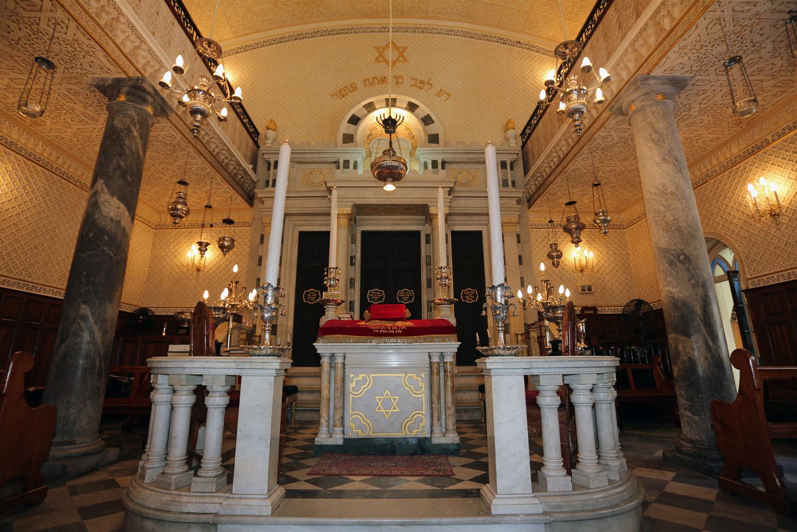 The ornate interior of one of Gibraltar’s historic synagogues